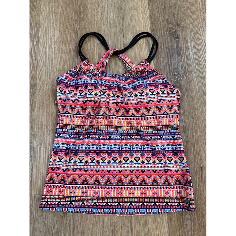 Next Tankini Top Women 32B/C Multi-Color‎ Geometric Tribal Racerback